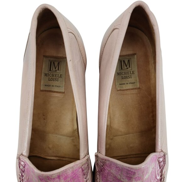 Vintage Pink Exotic Caiman Michele Loisi Italy Mens size 10D Dress Loafers Shoes - Picture 3 of 11